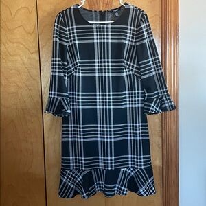 Chaps Black and White Patterned Dress